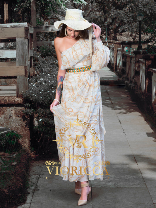 Celestial — Asymmetric Ruffle One-Shoulder Long Dress
