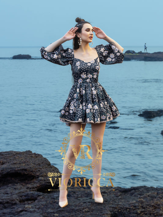 Backless Criss-Cross Laced Barbie Short Dress – Floral