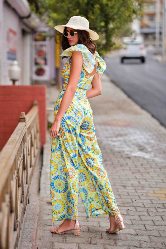 Bustier Top and Double-Pleated Flared Pant Co-ord — Floral Print