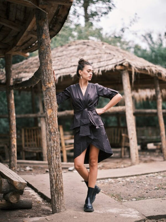 Hunter's Look Co-ord: Overlapping Top, Wide Belt and Mini Skirt