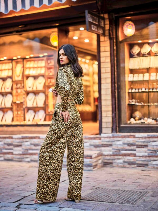 Blazered Crop Top and Oversized Pant Co-ord — Cheetah Print