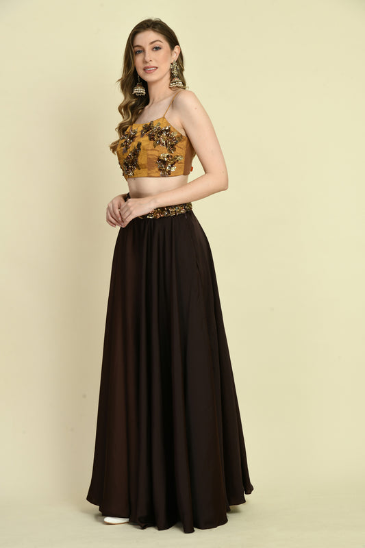 Hand Crafted Crop Top with Double-Flare Umbrella Skirt