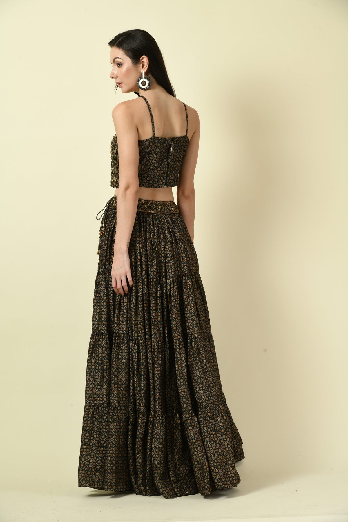 Hand Embellished Printed Bustier and Lehenga Set