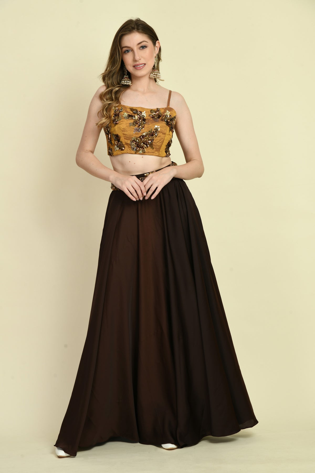 Hand Crafted Crop Top with Double-Flare Umbrella Skirt