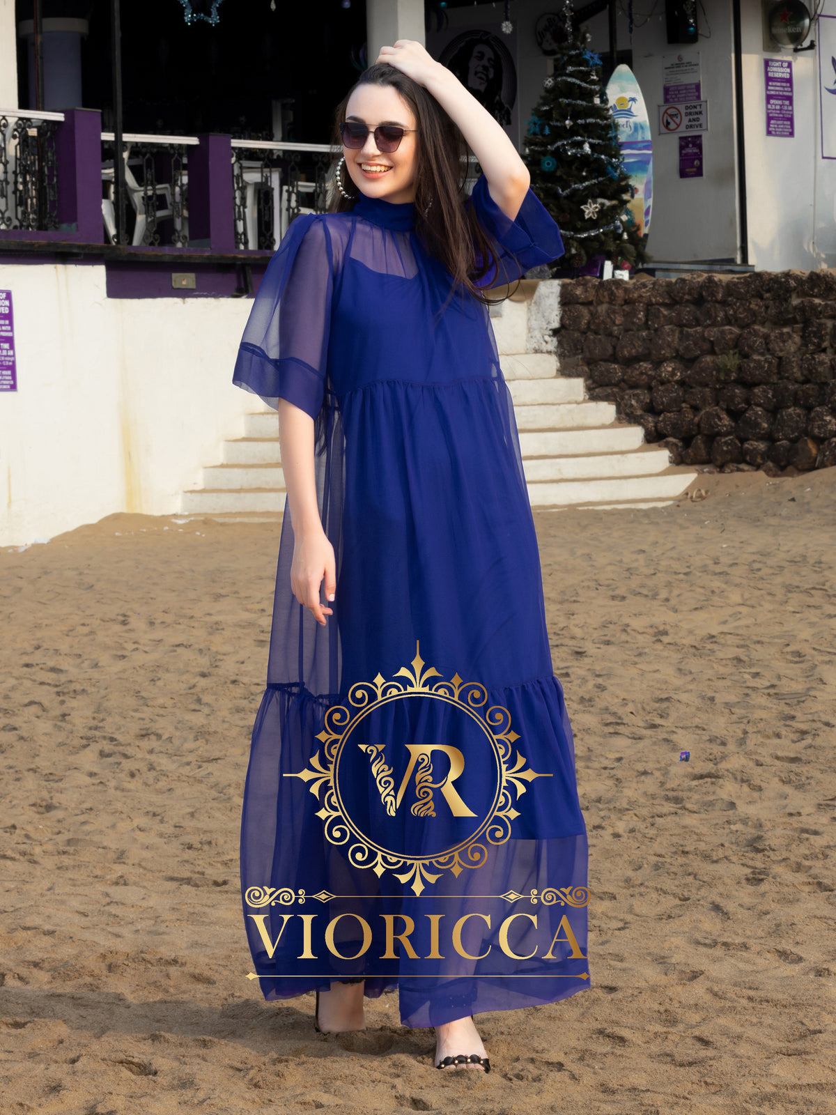 Layered Oversized High-Neck Maxi Dress