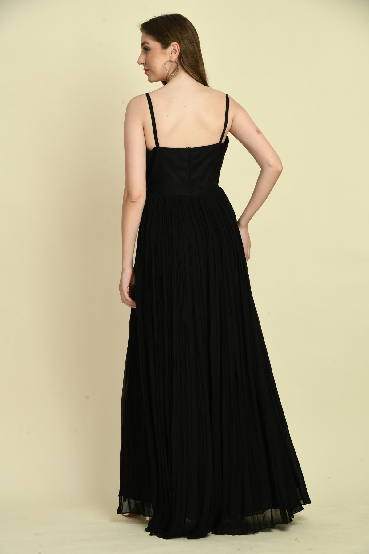 Black Mirror Work Hand Embellished Long Dress
