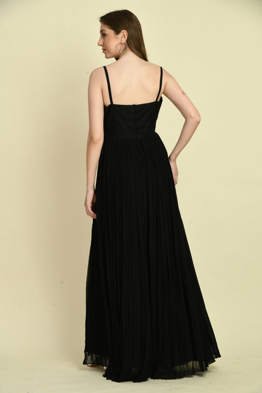 Black Mirror Work Hand Embellished Long Dress