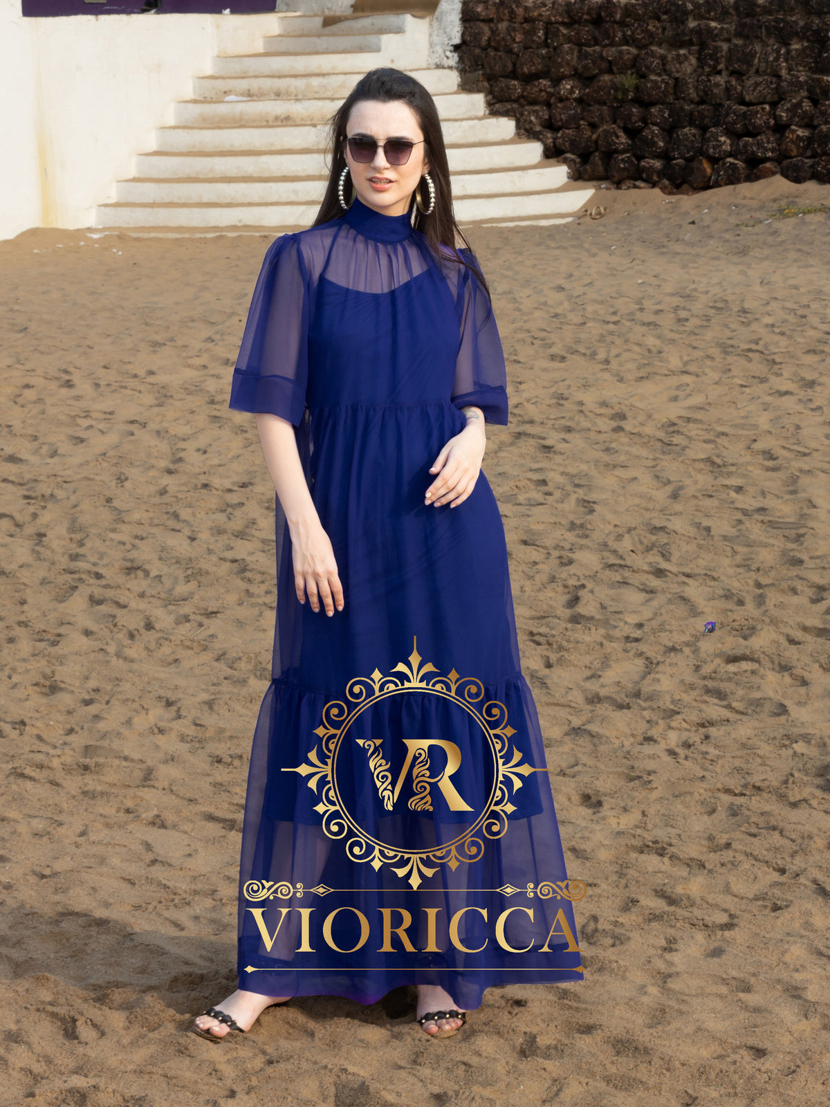 Layered Oversized High-Neck Maxi Dress