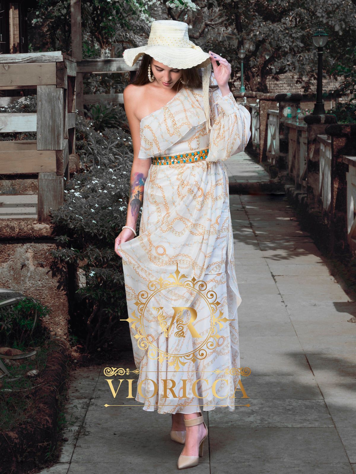 Celestial — Asymmetric Ruffle One-Shoulder Long Dress