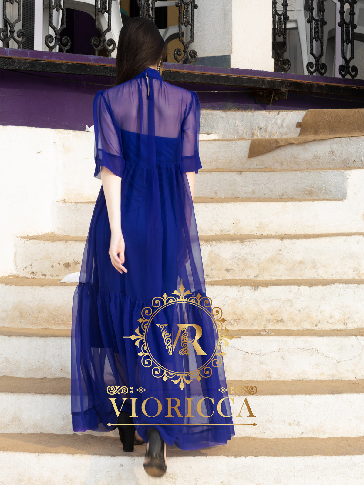 Layered Oversized High-Neck Maxi Dress