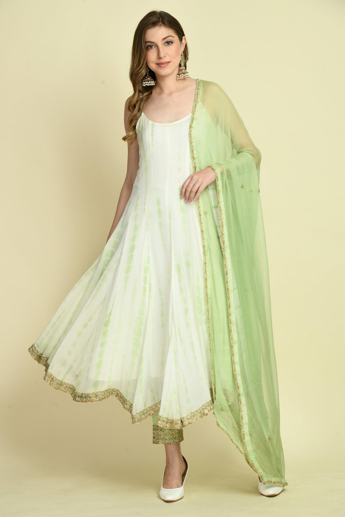 Hand Embellished Long Dress Set with Straight Pant and Dupatta