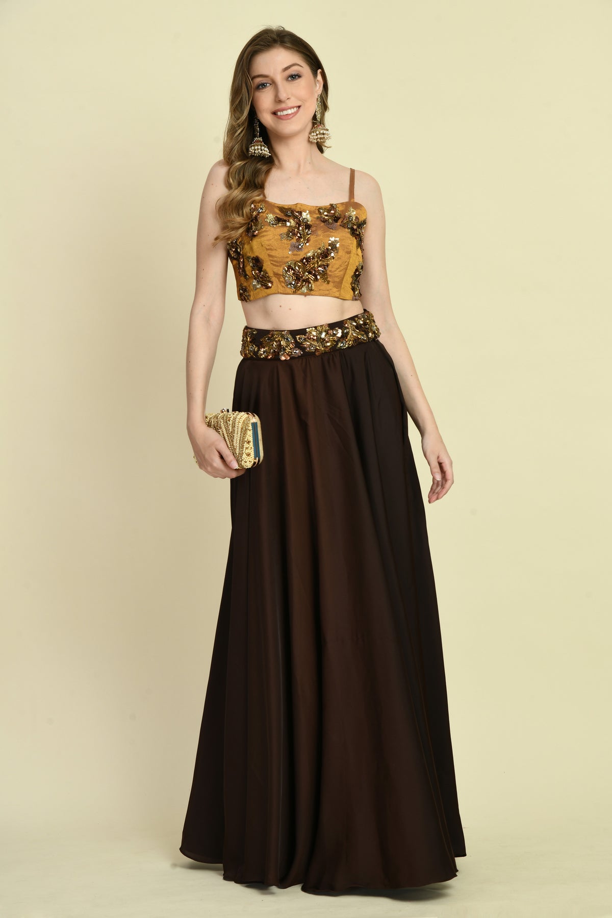 Hand Crafted Crop Top with Double-Flare Umbrella Skirt