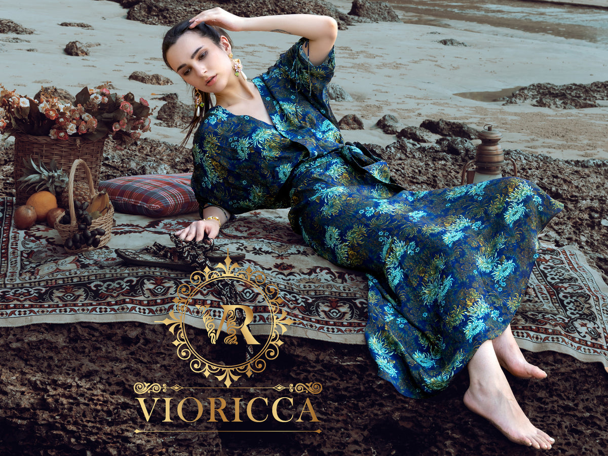 Floral Midi Dress with Side Slit and Drawstring Sleeves