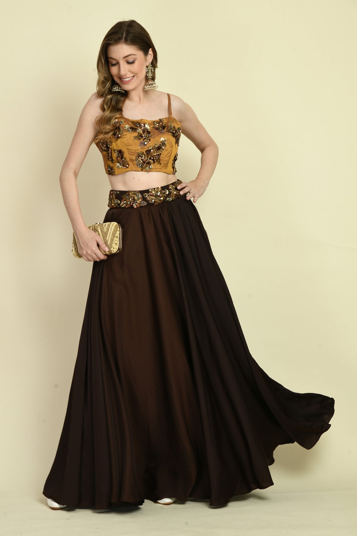 Hand Crafted Crop Top with Double-Flare Umbrella Skirt