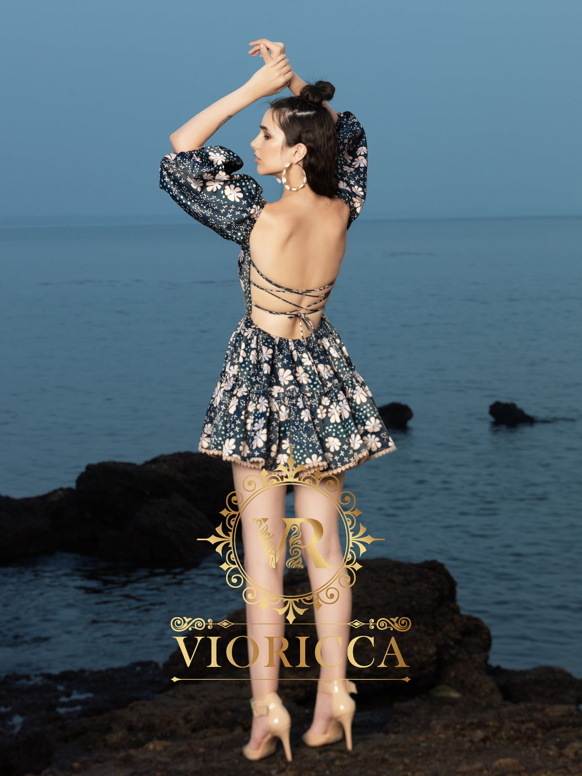 Backless Criss-Cross Laced Barbie Short Dress – Floral