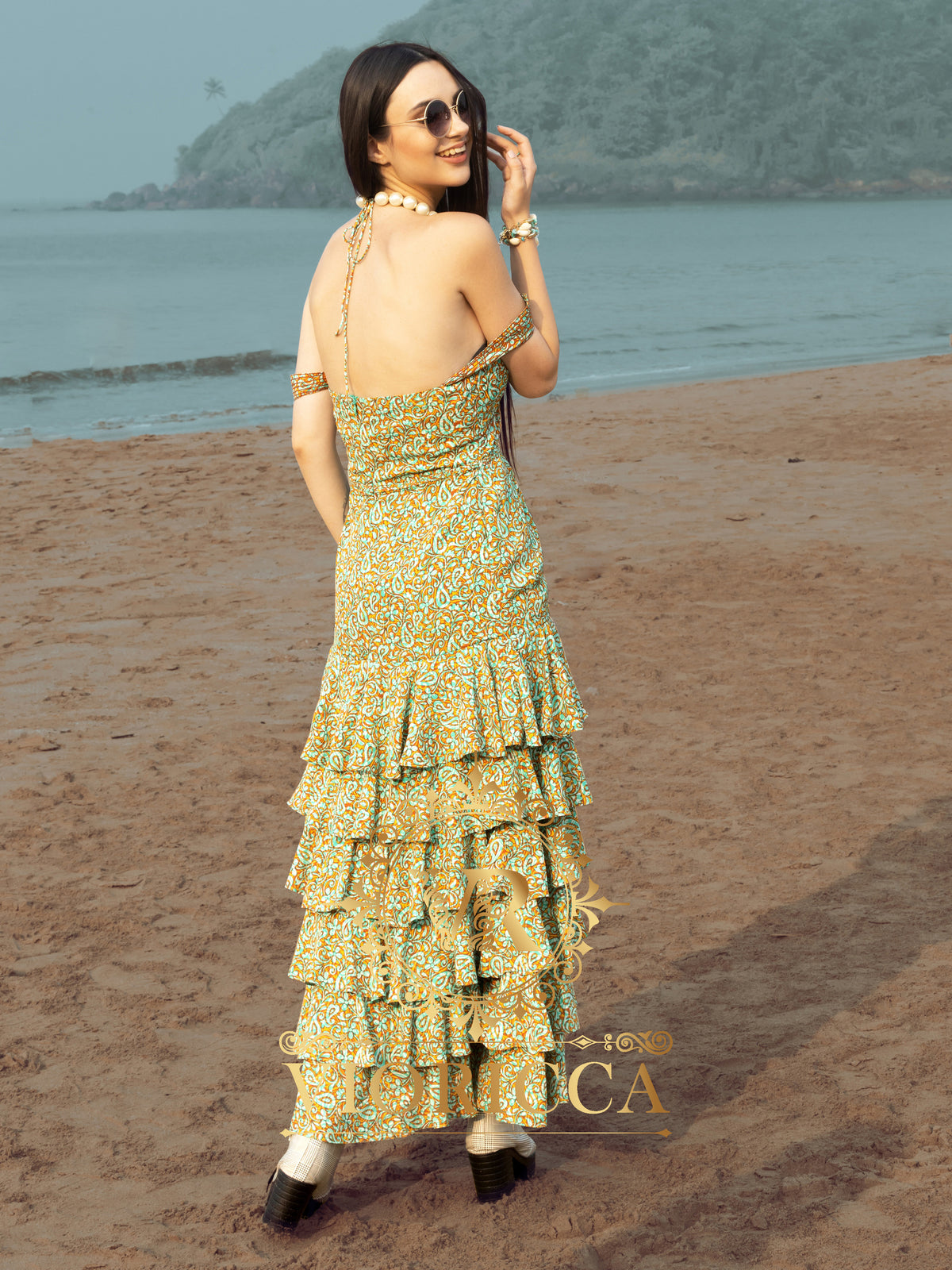 Frilled Floral Viscose Maxi Dress