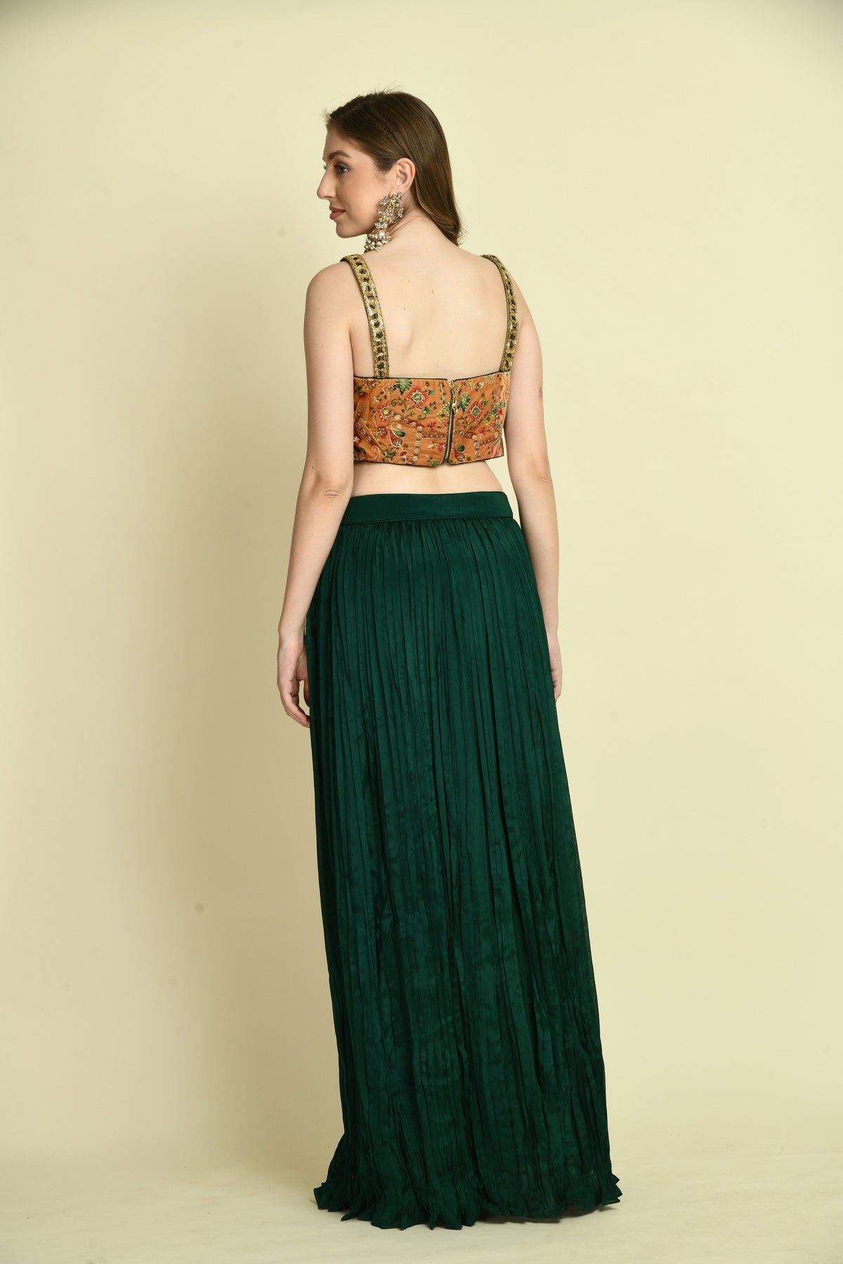 3-Piece Velvet Crop Top, Gathered Skirt and Long Shrug Set