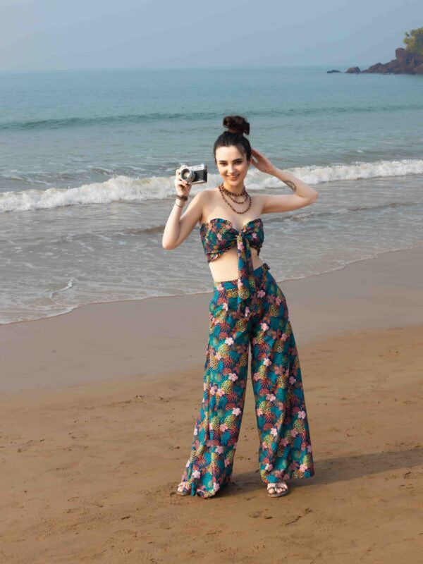 Smocked Tie-Knot Top and Wide-Leg Trouser Resort Co-ord – Safari Print