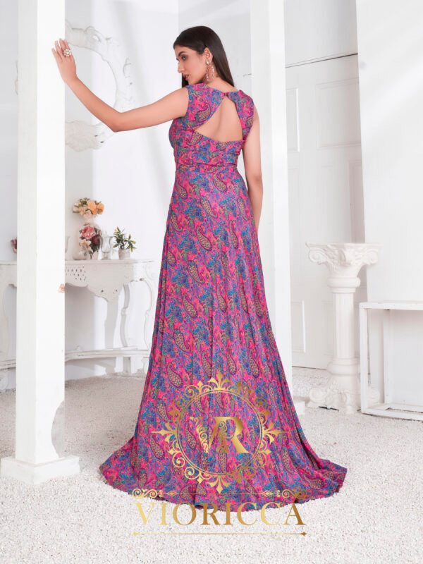 Roseate – Sleeveless Printed Flared Crepe Long Dress