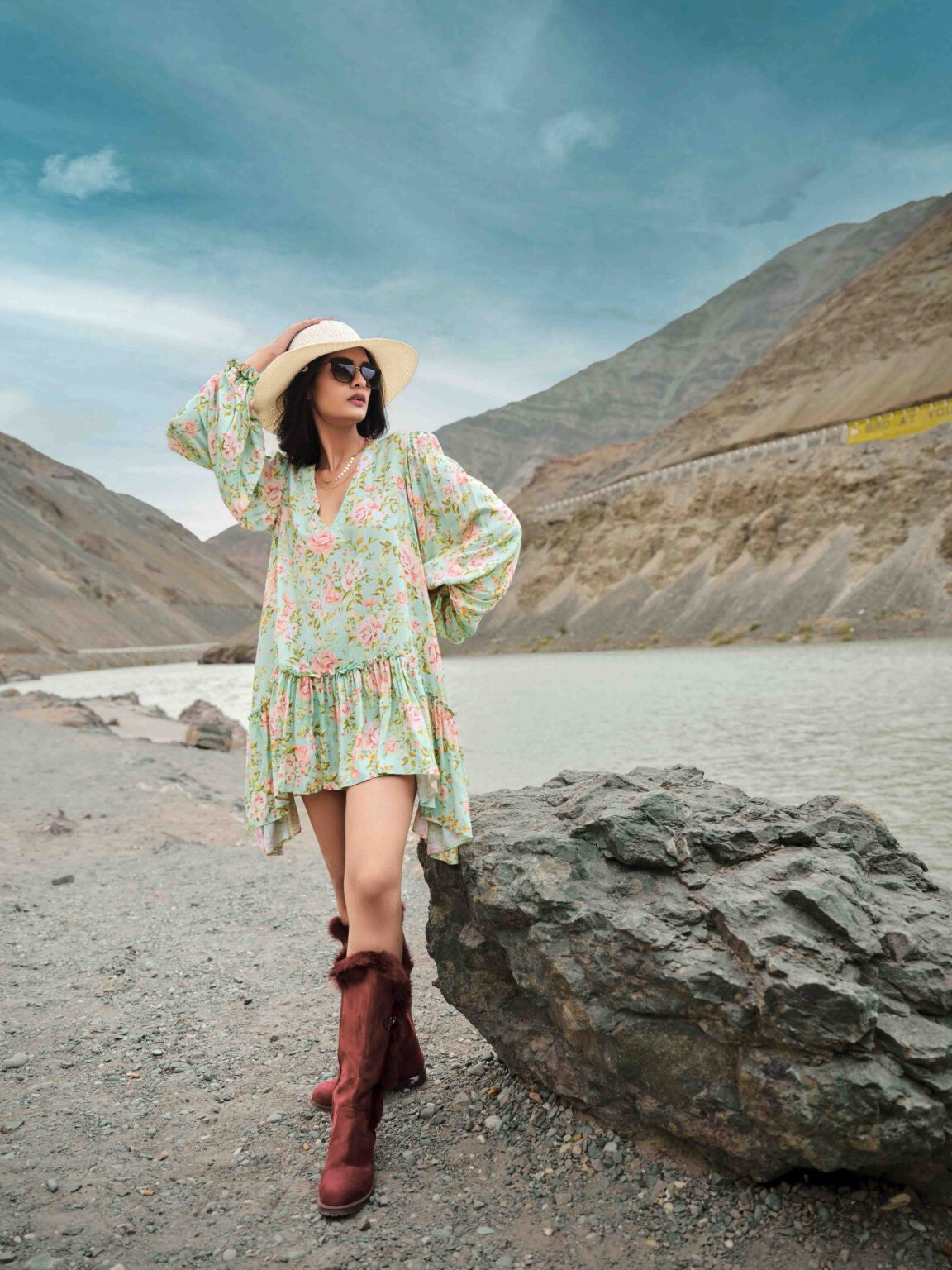 Oversized Full-Sleeve Printed Short Dress