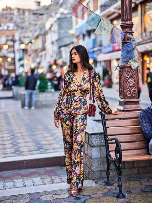 Blazer Top and Straight Pant Co-ord — Paisley Print