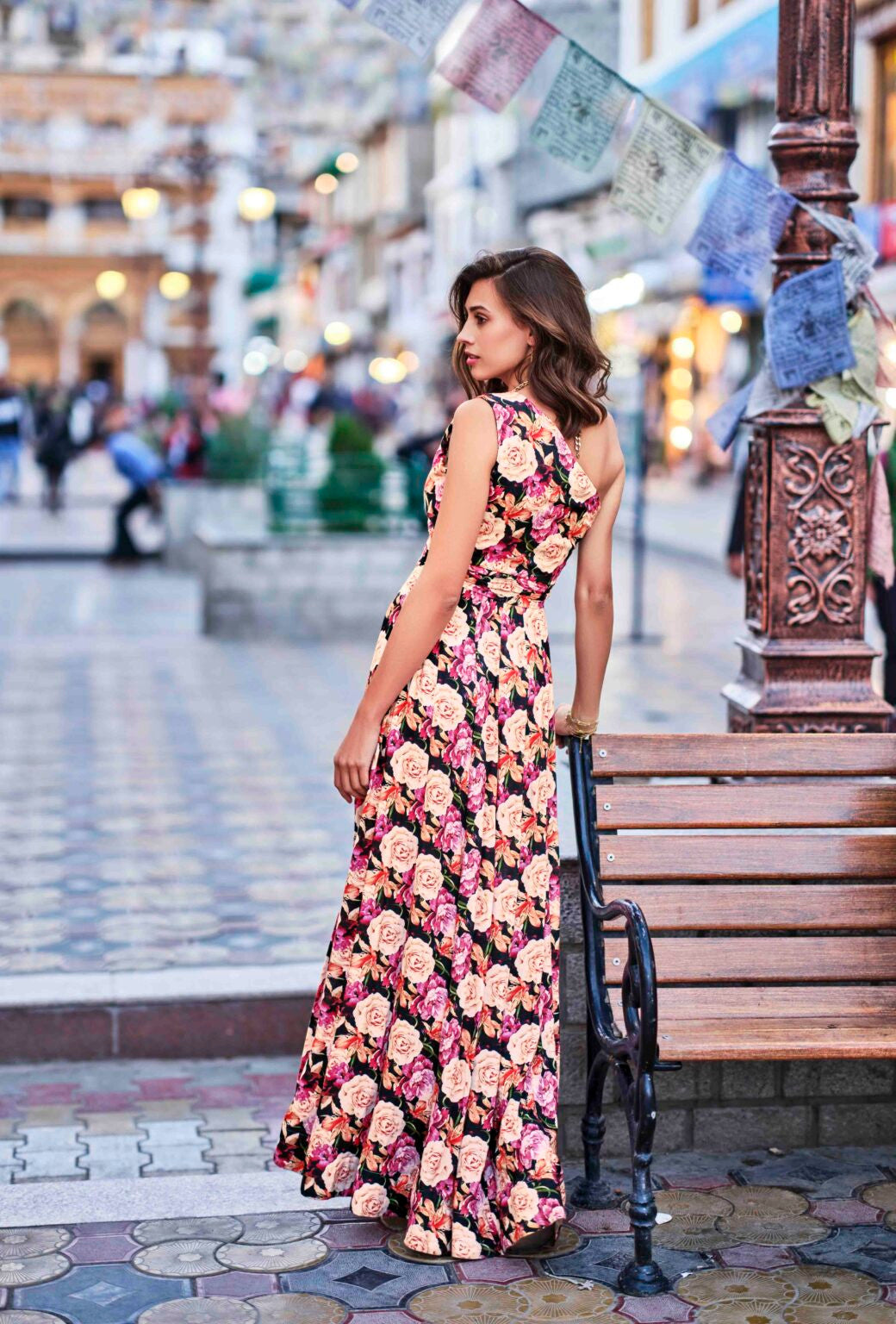 Viscose Rayon Asymmetric Long Dress — Printed