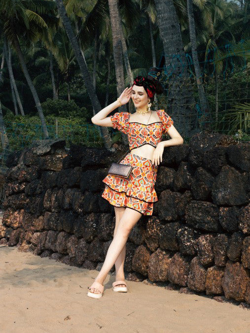 Laced Crop Top and Frilled Mini Skirt Co-ord – Boho Floral
