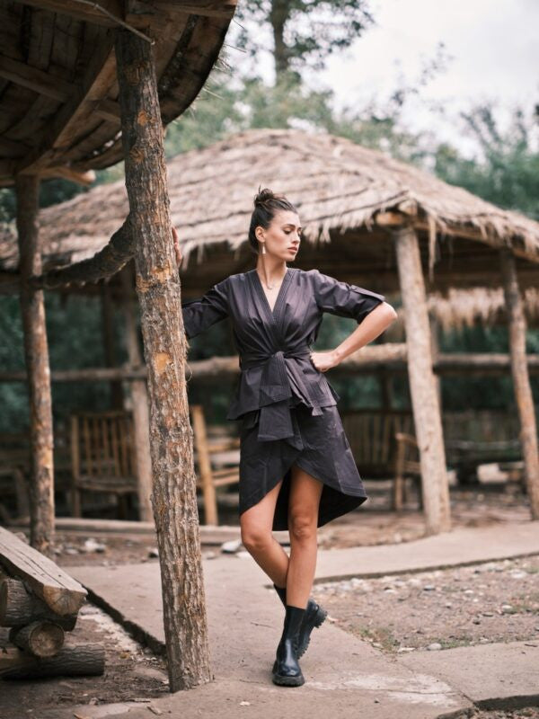 Hunter's Look Co-ord: Overlapping Top, Wide Belt and Mini Skirt