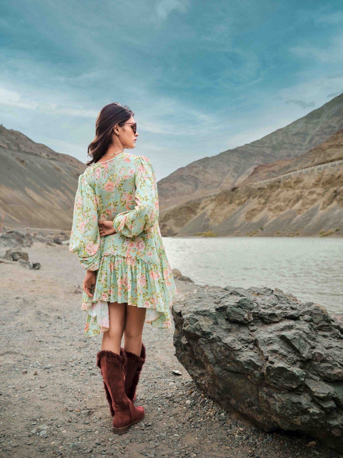 Oversized Full-Sleeve Printed Short Dress