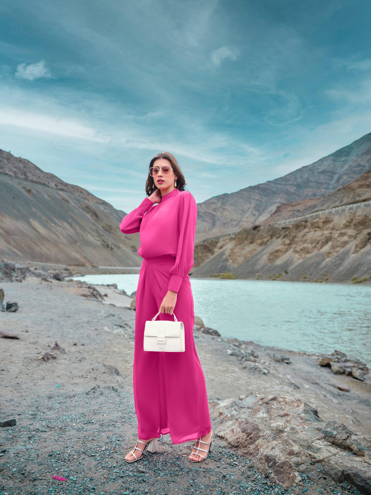 Chiffon High-Neck Full-Sleeve Jumpsuit