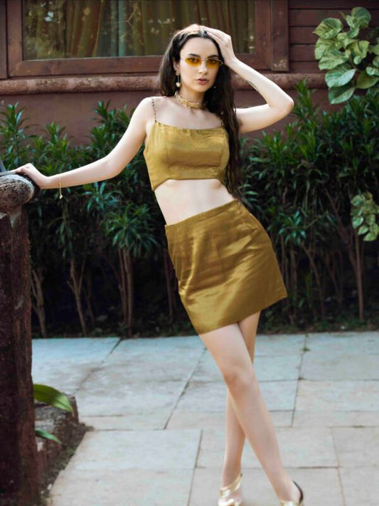 Gold Chain Crop Top and Mini Pencil Skirt Co-ord – Gajji Silk
