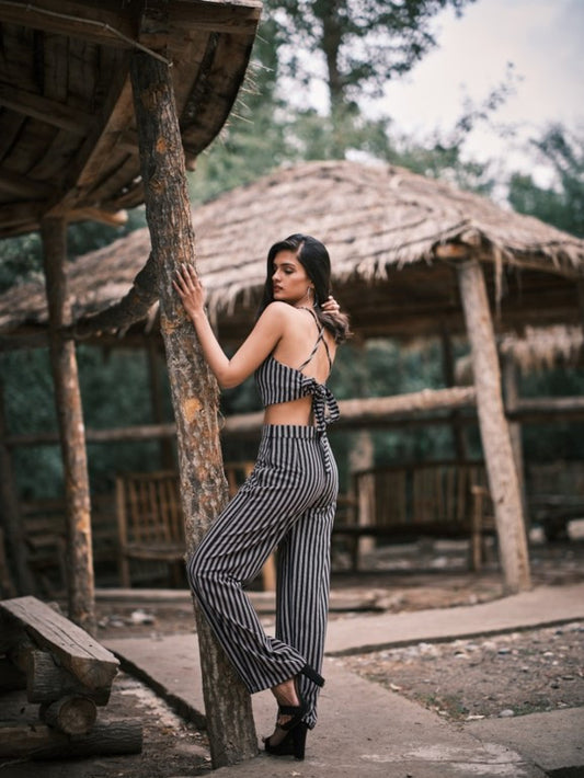 Striped Halter Back-Knot Top and Straight Pant Co-ord