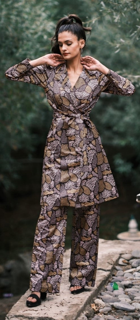 Long Belted Blazer and Straight Pant Co-ord — Animal Print