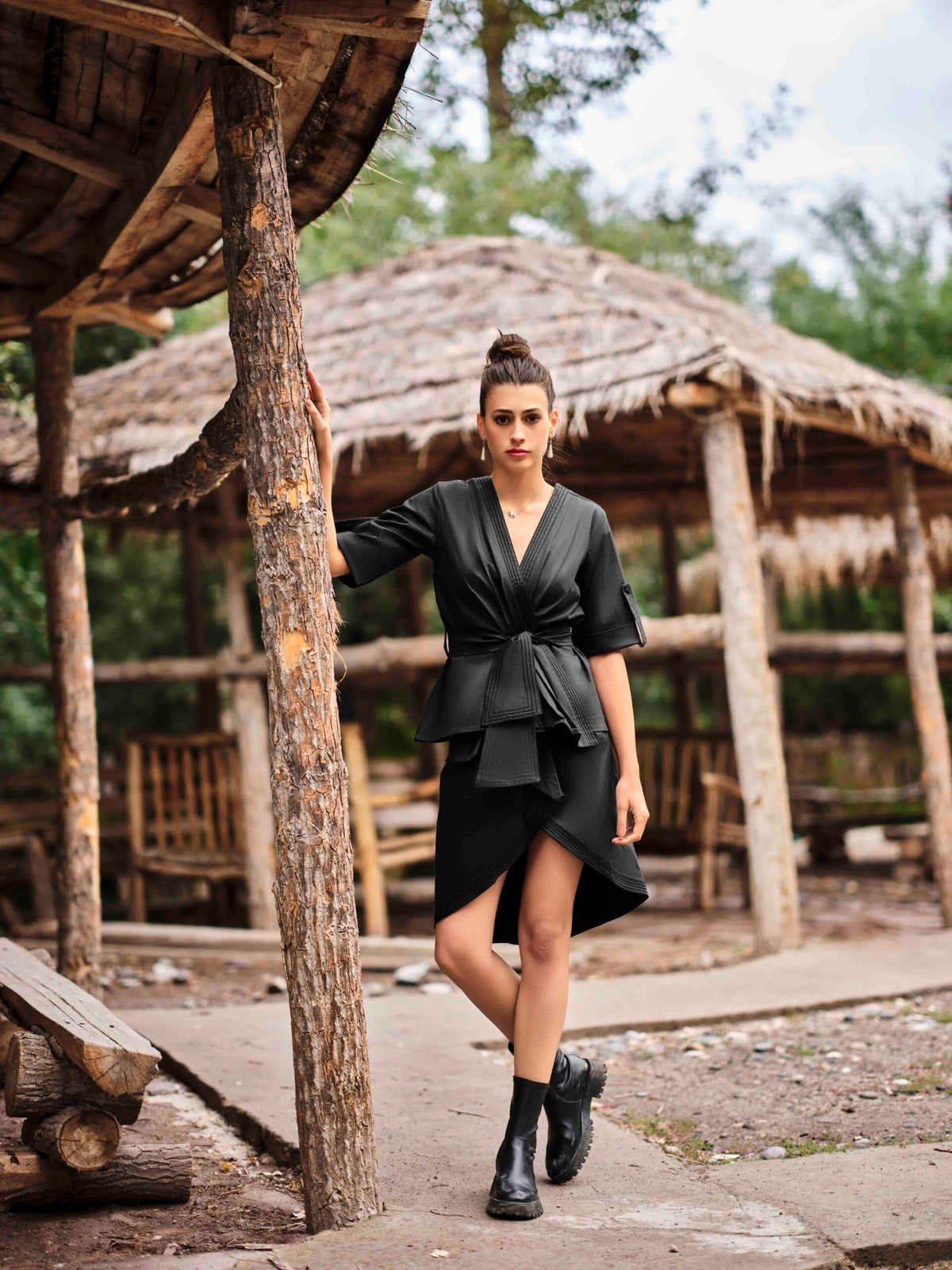 Hunter's Look Co-ord: Overlapping Top, Wide Belt and Mini Skirt