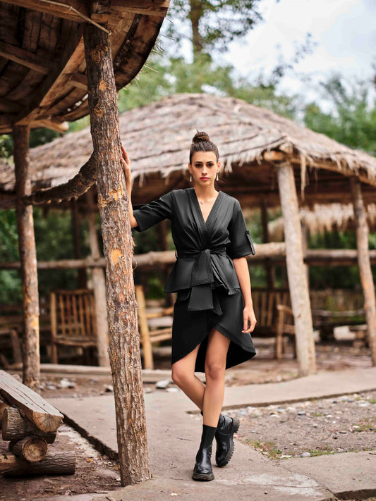 Hunter's Look Co-ord: Overlapping Top, Wide Belt and Mini Skirt