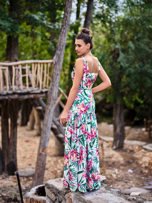 Cotton Mix Long Resortwear Dress with Tie-Up Knot