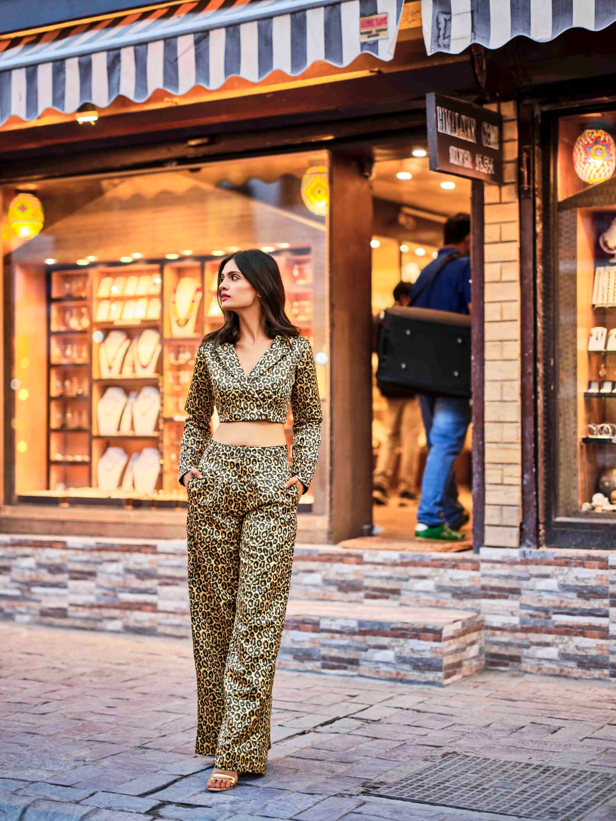 Blazered Crop Top and Oversized Pant Co-ord — Cheetah Print