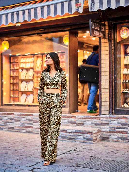 Blazered Crop Top and Oversized Pant Co-ord — Cheetah Print