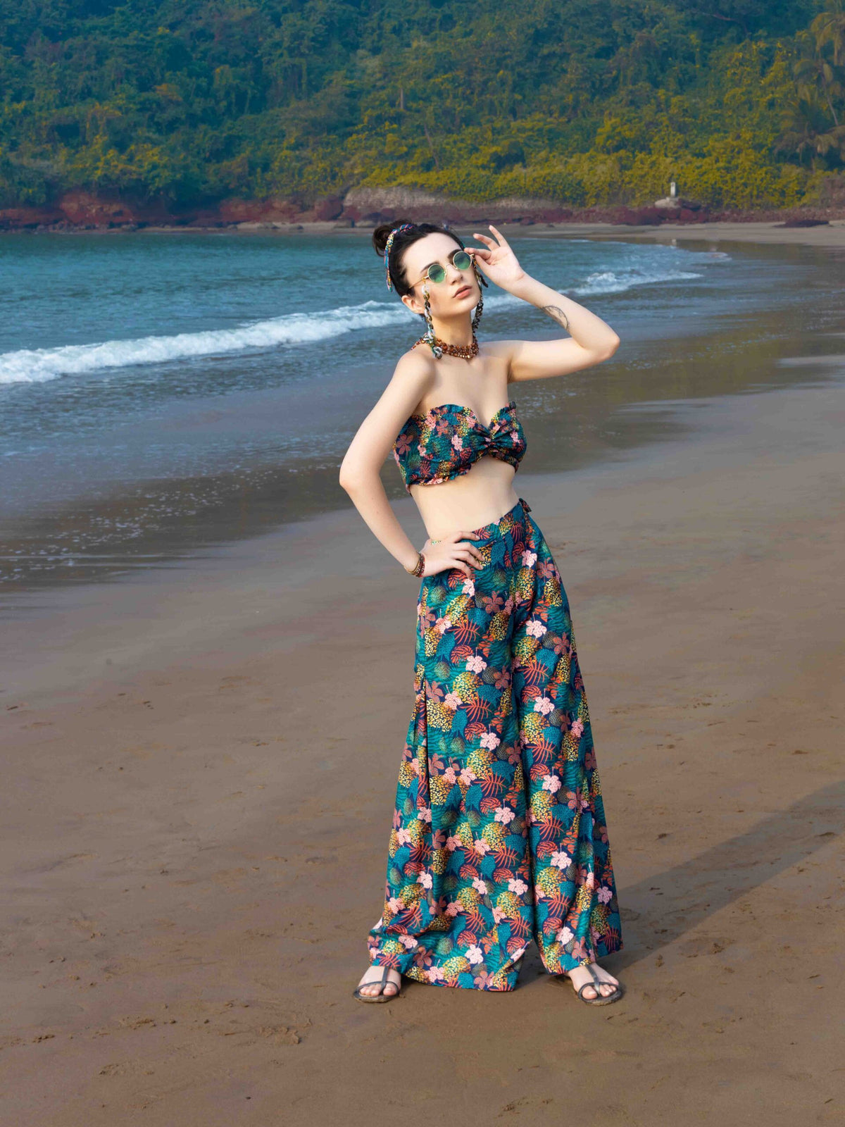 Smocked Tie-Knot Top and Wide-Leg Trouser Resort Co-ord – Safari Print