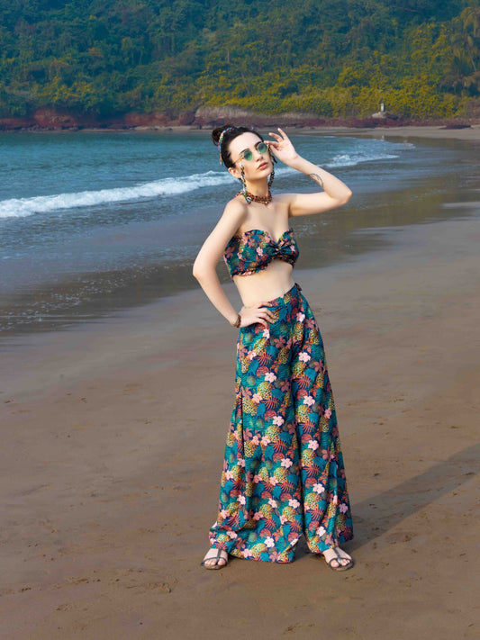 Smocked Tie-Knot Top and Wide-Leg Trouser Resort Co-ord – Safari Print