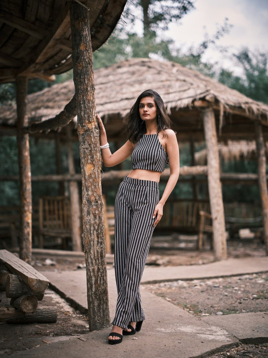 Striped Halter Back-Knot Top and Straight Pant Co-ord